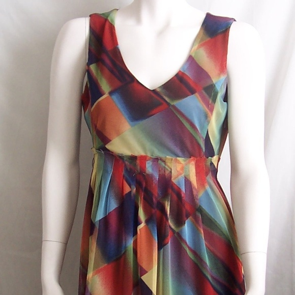 CYNTHIA STEFFE Rainbow Print Mesh Shift Midi Dress - Picture 2 of 9